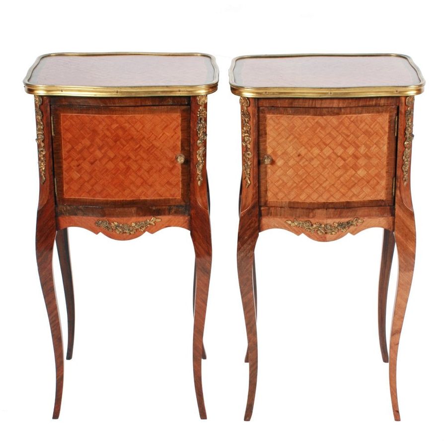 Antique Pair of Parquetry Bedside Cabinets 