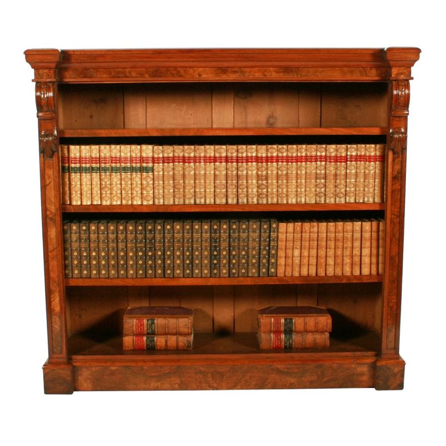 Antique Victorian Burr Walnut Open Bookcase 