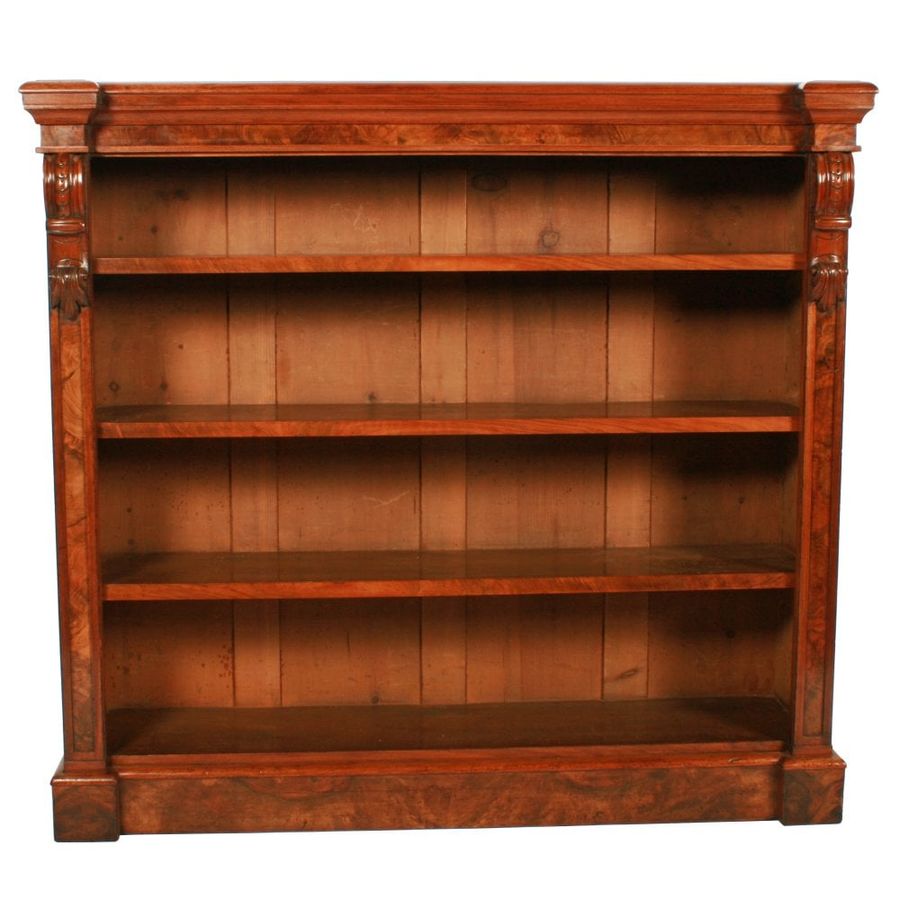 Antique Victorian Burr Walnut Open Bookcase 