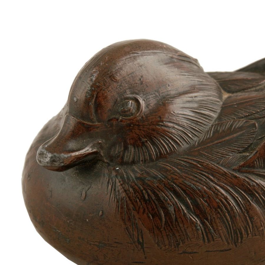 Antique Japanese Bronze Mandarin Duck Okimono 