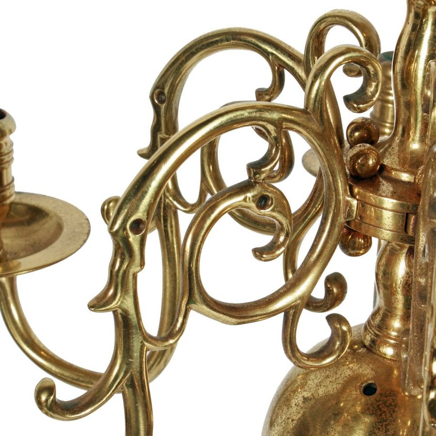 Antique Dutch Six Branch Brass Chandelier 