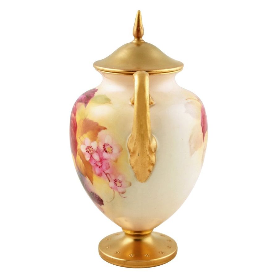 Antique Royal Worcester Fruit Decorated Vase & Lid 