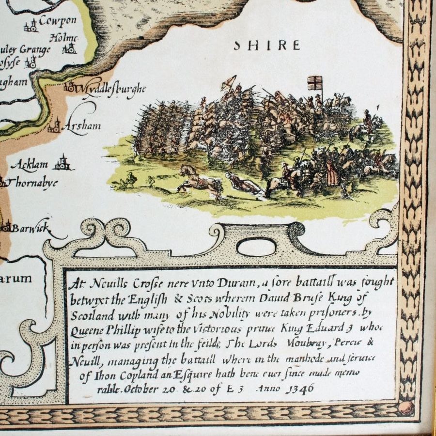 Antique 17th Century Map of Durham by John Speed 