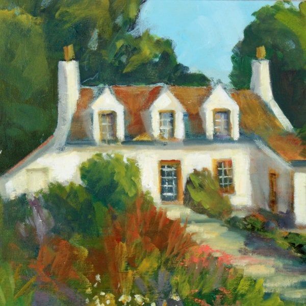 Antique White Cottage Painting by Doreen Williams 