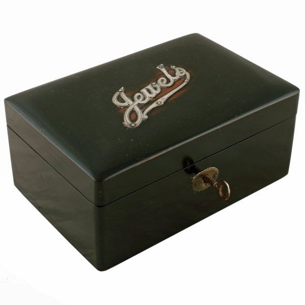 Antique Ebony Jewel Box & Tray 