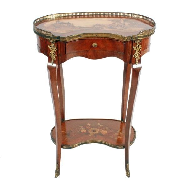 Antique French Marquetry Top Side Table 