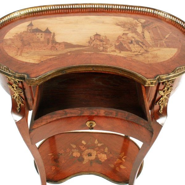 Antique French Marquetry Top Side Table 