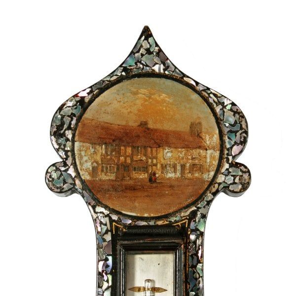 Antique Victorian Black Lacquered 10" Barometer 