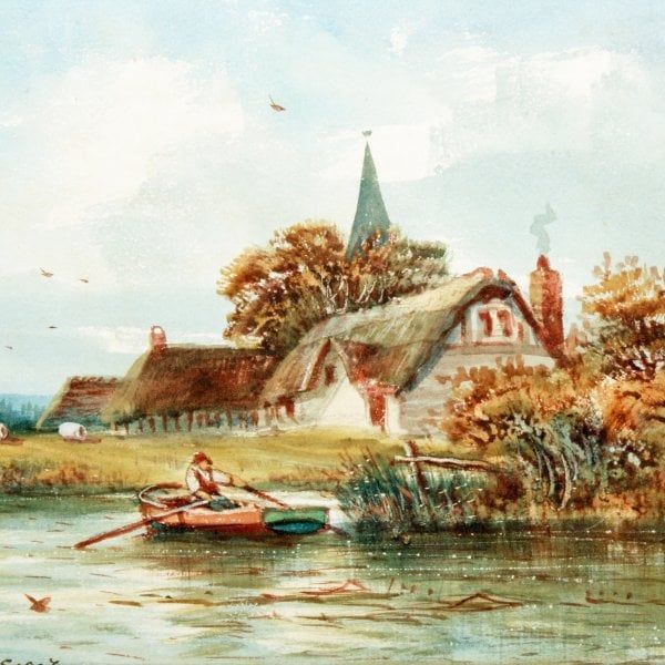 Antique Pair of Water Colours by F C Hines 