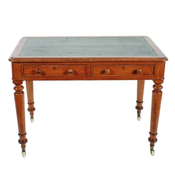 Antique Victorian Oak Two Drawer Writing Table 