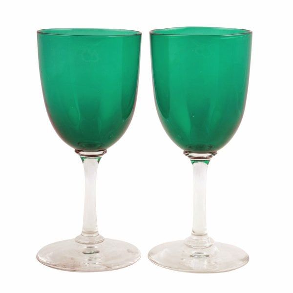 Antique Set of 12 Green Wine Glasses 