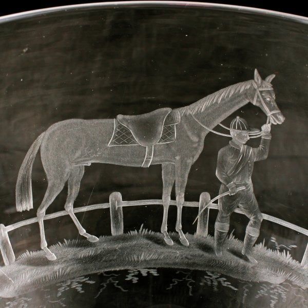 Antique Large Race Horse Engraved Goblet 