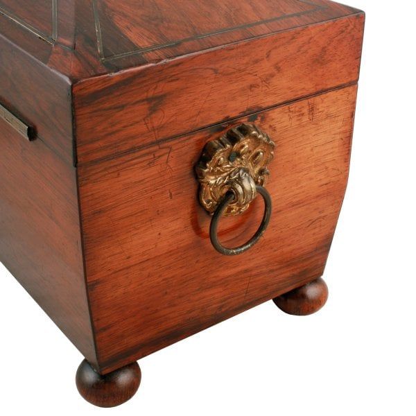 Antique Regency Brass Inlaid Rosewood Tea Caddy 
