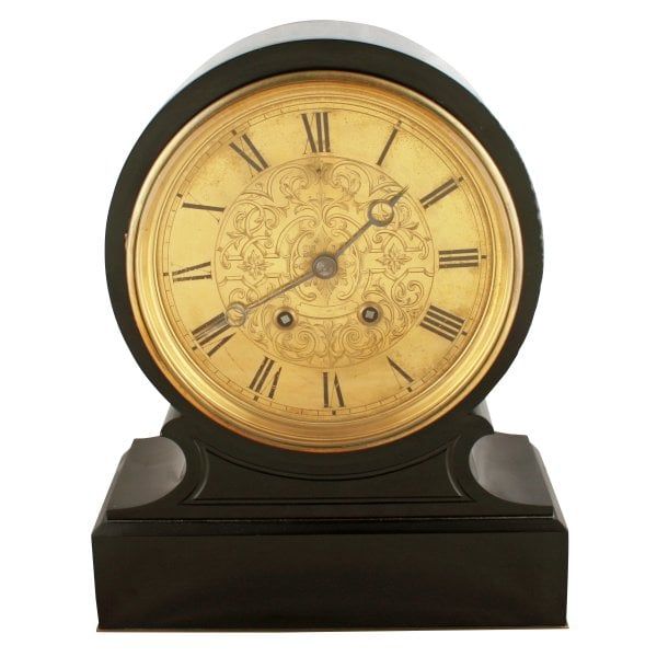 Antique Large Black Marble Mantel Clock 