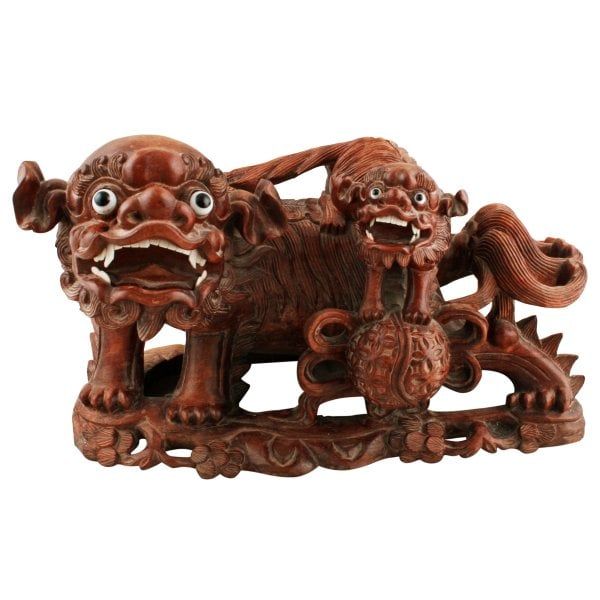 Antique Japanese Carved Wood Foo Dog 