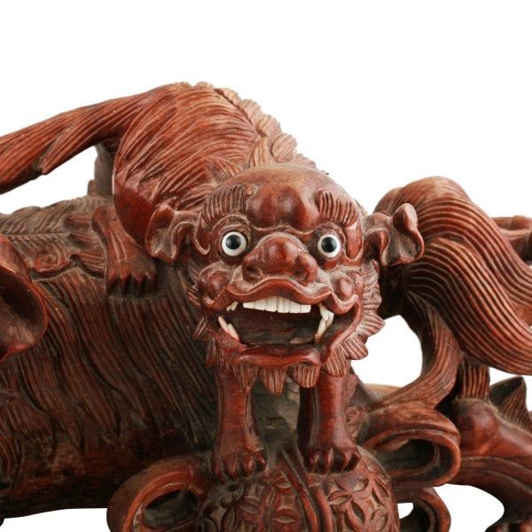 Antique Japanese Carved Wood Foo Dog 