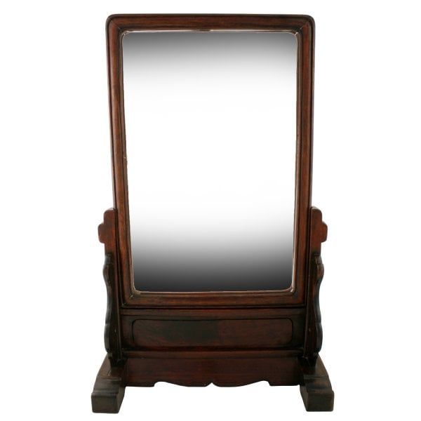 Antique Chinese Rosewood Framed Mirror 