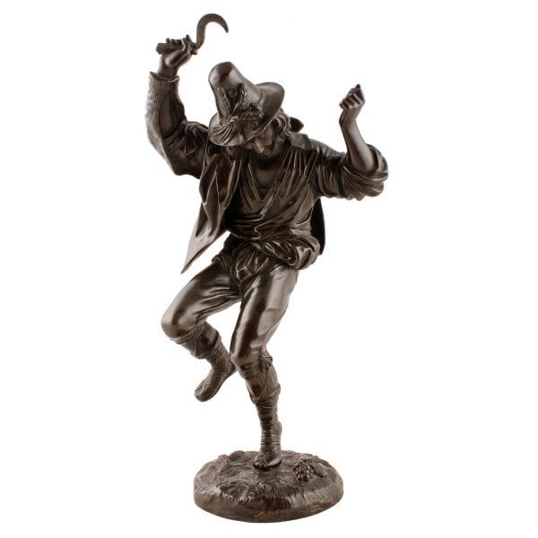 Antique Pair of Bronze Dancing Peasant Figures 