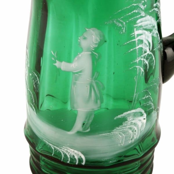 Antique Mary Gregory Green Glass Jug 