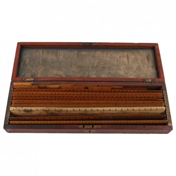 Antique CAse of Engine Divided Rulers 