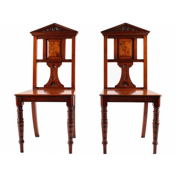 Antique Pair of Walnut Hall Chairs 