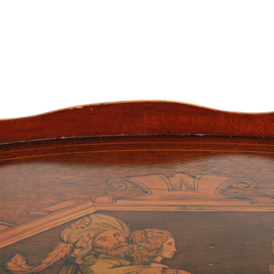 Antique Marquetry Inlaid Oval Tray 