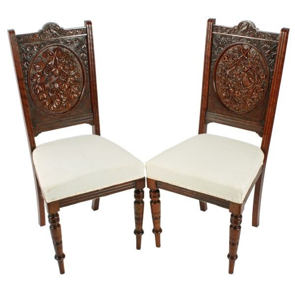 Unusual Pair of Carved Walnut Chairs