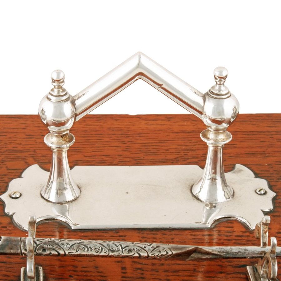 Antique Edwardian Oak & Silver Plated Standish 