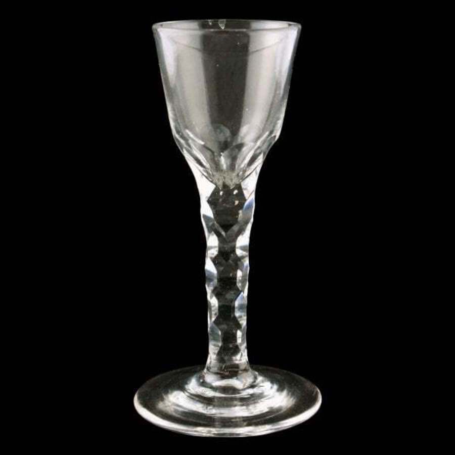 Antique 18th Century Facet Stem Wine Glass 