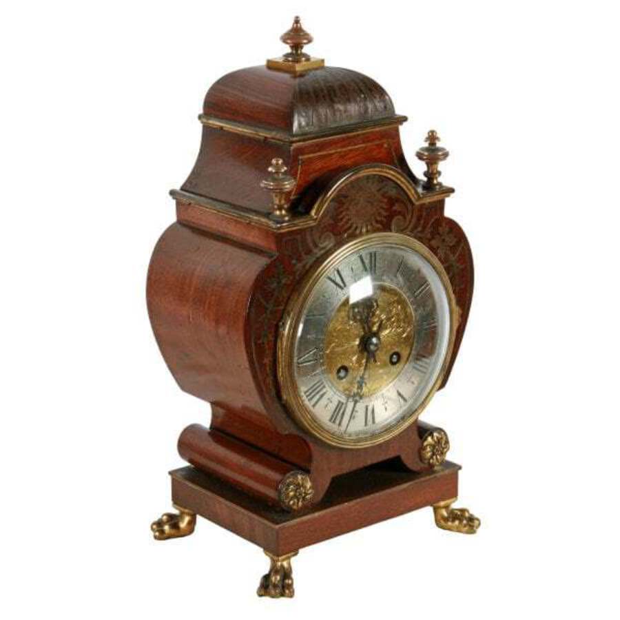 Antique Mahogany Brass Inlaid Mantel Clock 
