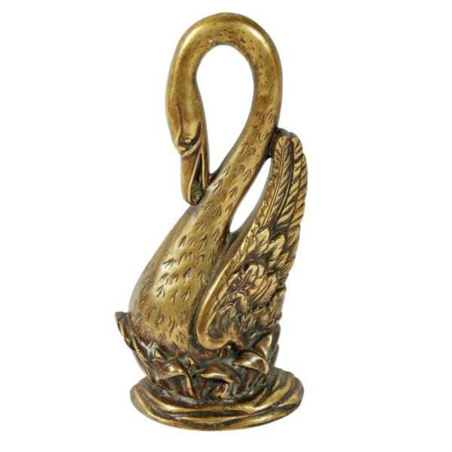 Antique 19th Century Brass Swan Door Stop 
