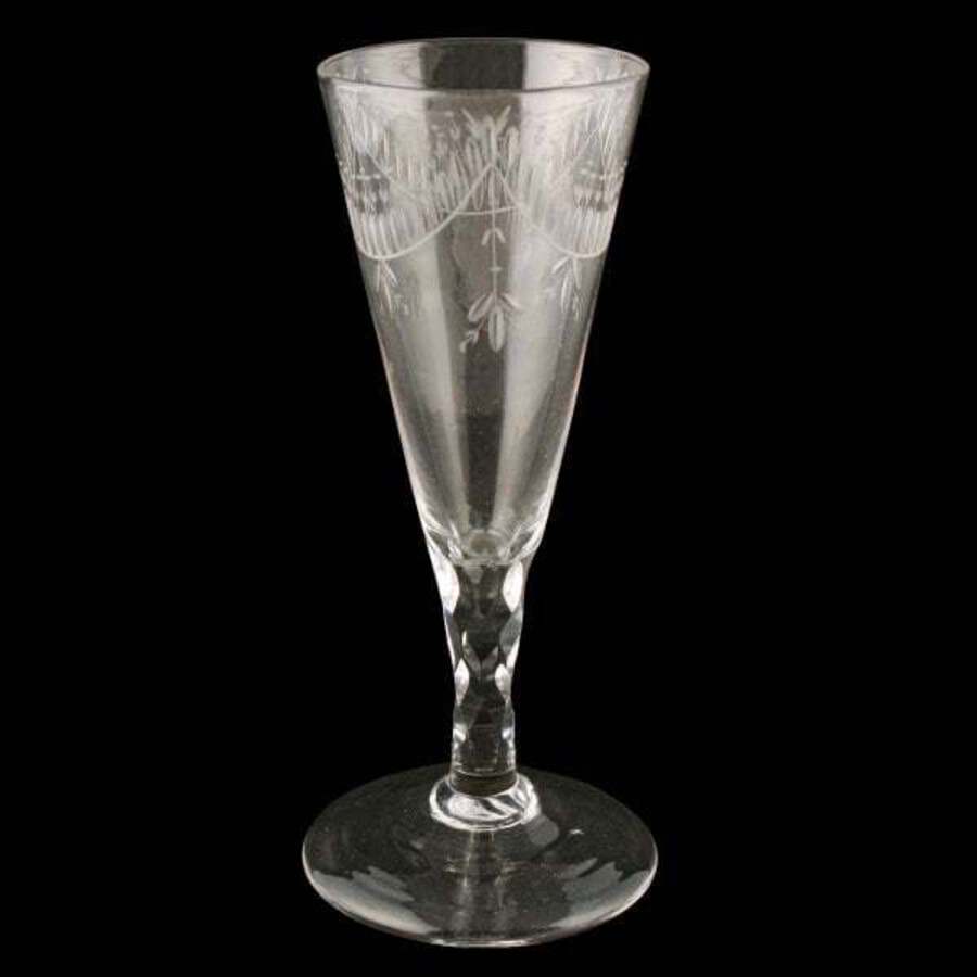 Antique 18th Century Engraved Wine Glass 