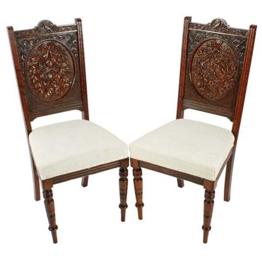 Antique Unusual Pair of Carved Walnut Chairs 