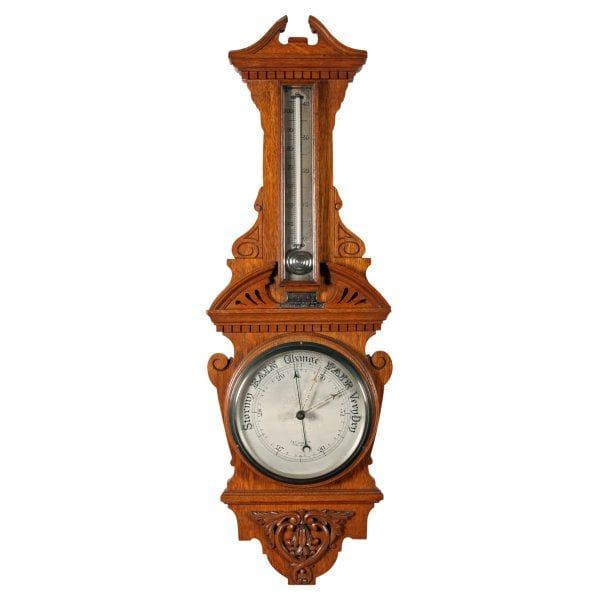 Antique Edwardian Oak Aneroid Barometer 