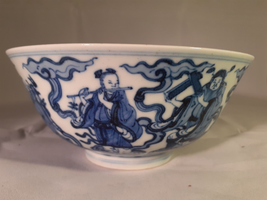 CHINESE, Qing Daoguang, 8 immortals Blue & White bowl