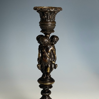 Antique A Pair of French Bronze Candlesticks By Henri Picard
