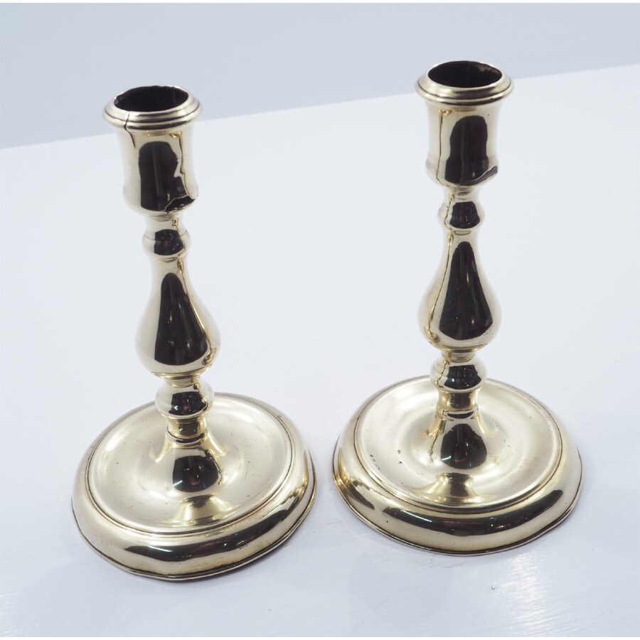 PAIR OF EARLY 18th CENTURY BRASS CANDLESTICKS
