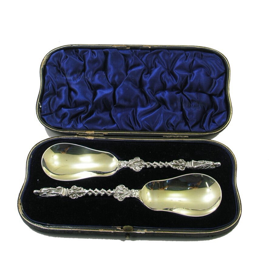 Boxed Pair of Victorian Silver Apostle Spoons