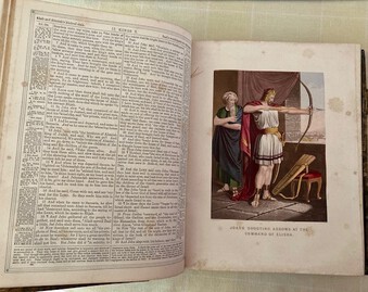 Antique Brown's Self-Interpreting Family Bible, Containing The Old And New Testaments; To Which Are Annexed An Extensive Introduction, Marginal References and Illustrations, Marginal Readings, And Numerous Coloured Illustrations in Oil: With An Exact Summary Of The Several Books, A Paraphrase On The Most Obscure or Important Parts,  Explanatory Notes, Evangelical  Reflections. With Many Additional References and A Life of The Author. 