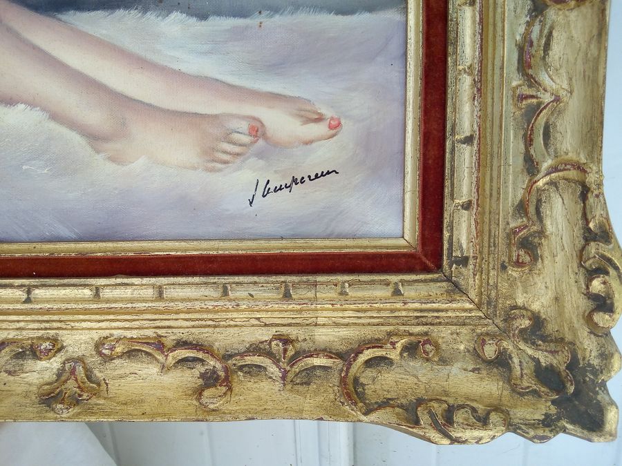 Antique Authentic oil painting on canvas signed by Jules Gustave LEMPEREUR (1902-1985), CIRCA 1960, wonderful period gilt frame 