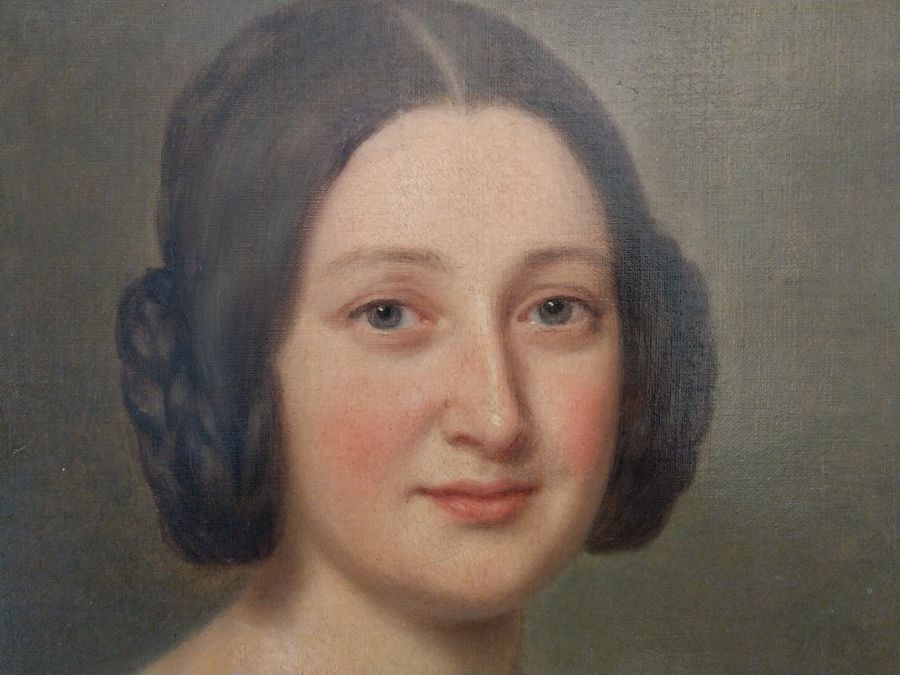 MUSEUM QUALITY ! 19th portrait of "Félicie", a French young woman with the look of Mona Lisa, dat...