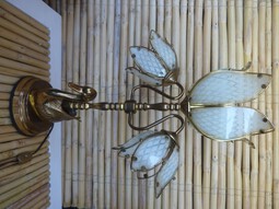 Brass Table Lamp, 3 Stems, Glass Petals, Swan based, Vintage.