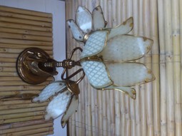 Antique Brass Table Lamp, 3 Stems, Glass Petals, Swan based, Vintage.