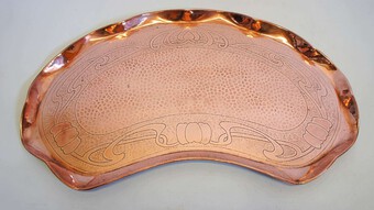 Antique Arts & Crafts kidney shaped copper tray circa 1910 J&F Pool Hayle