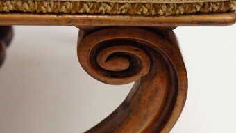 Antique Large George IV carved Walnut x- frame stool circa 1830