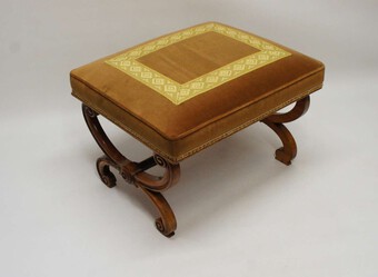 Antique Large George IV carved Walnut x- frame stool circa 1830