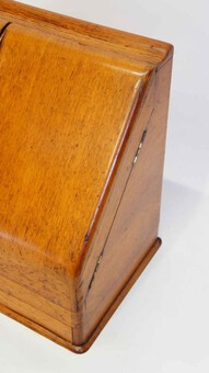 Antique Elegant Victorian Oak table top stationary box with drawer, lock & key