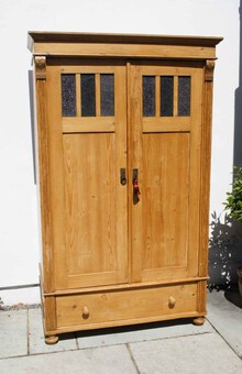 Antique Large 19th c continental pine knockdown hall cupboard with rail and drawer