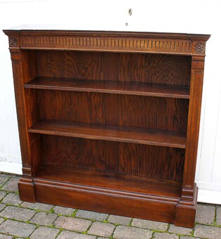 Antique Victorian Oak open bookcase adjustable shelves
