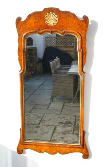 Antique Victorian Queen Anne style Burr Walnut pier mirror